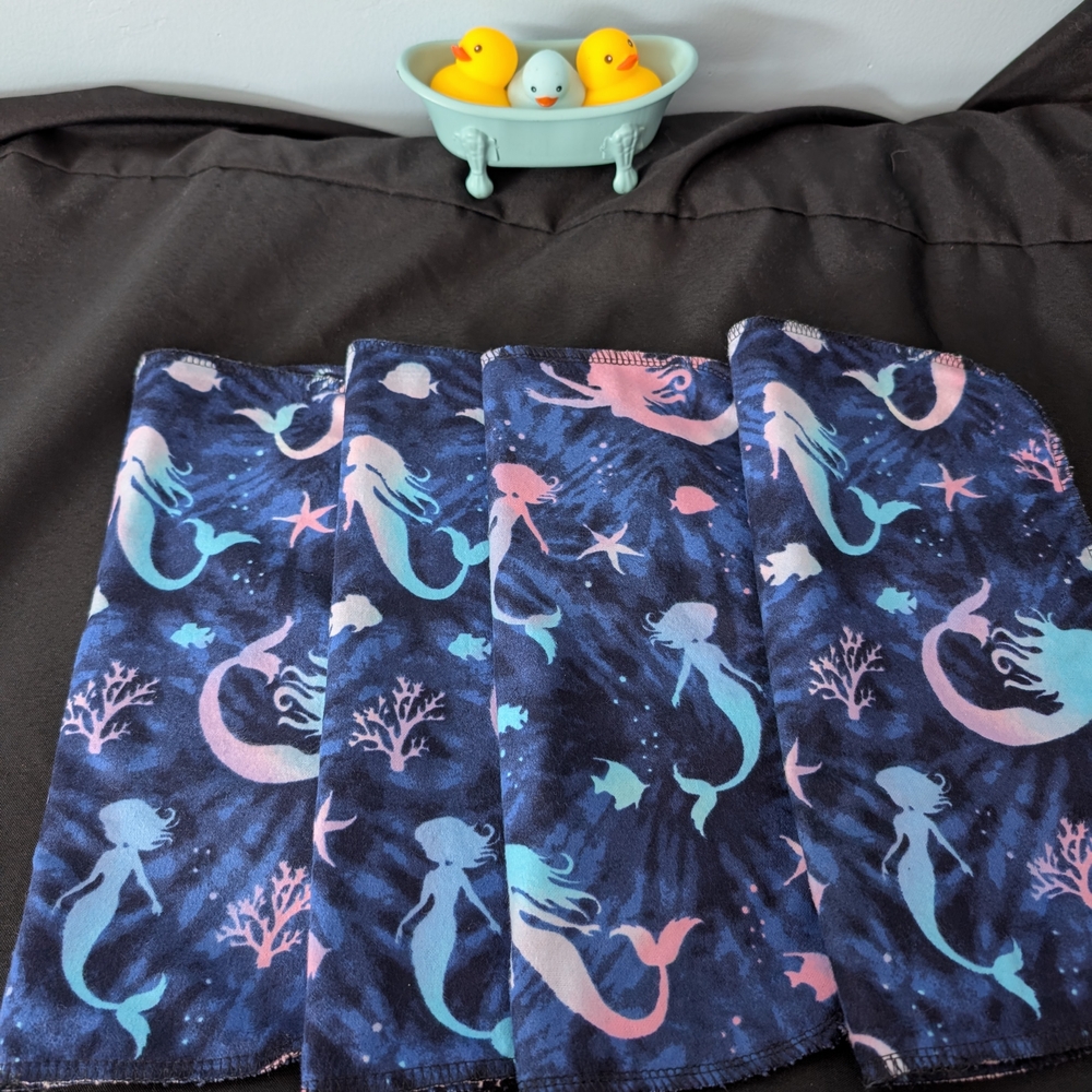 Set Of 4 Hand Crafted 100% Cotton Mermaid Wash Cloths